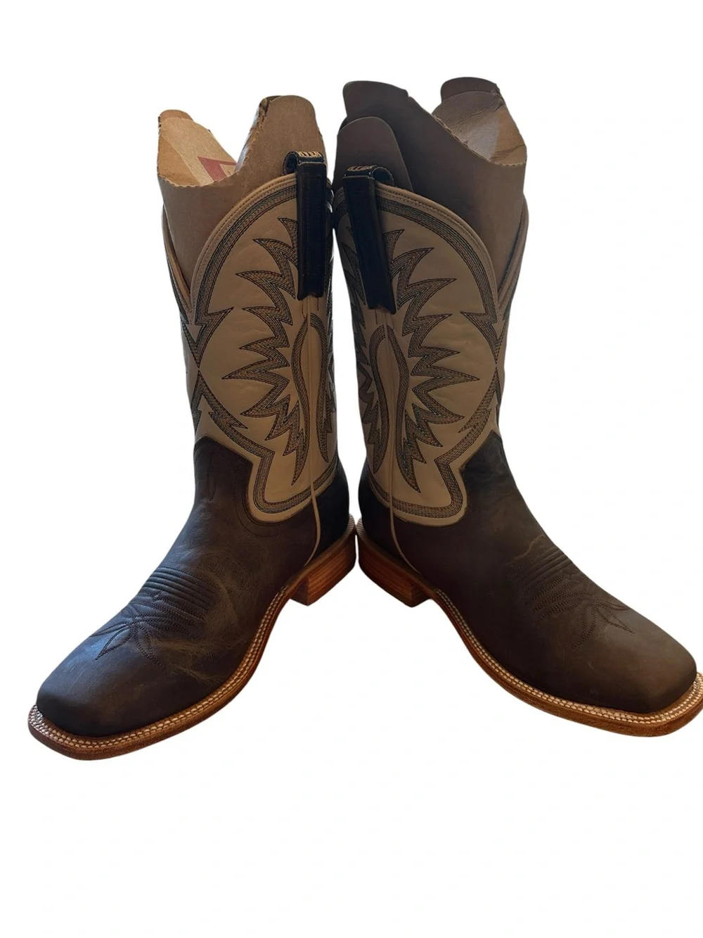 NWT Hyer Le Roy HM11031 Ranch Cowboy Boots Men’s 9.5D Brown Bone Square Toe $369 - Picture 5 of 10